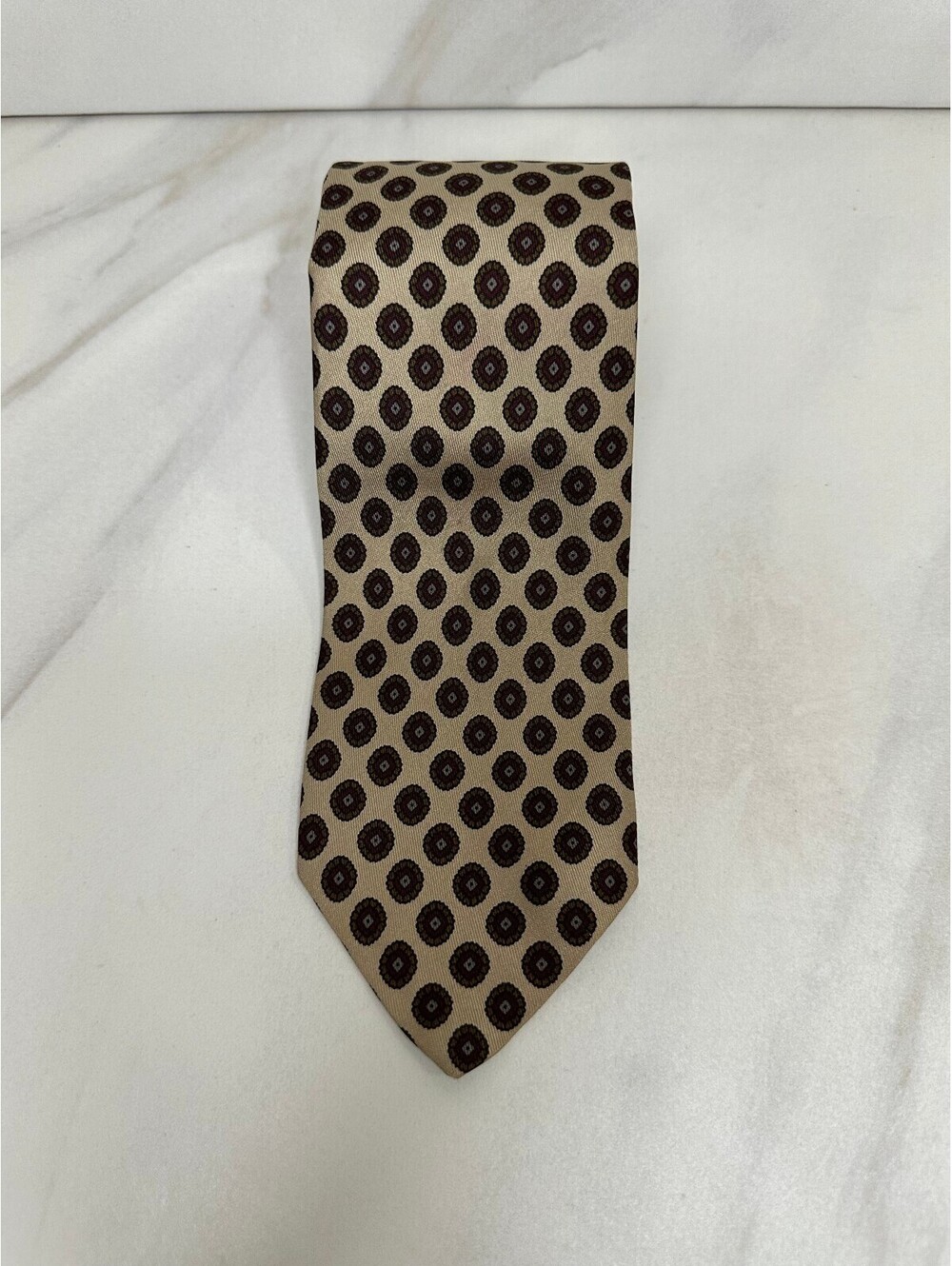 Vintage Robert Talbott beige geometric 100% Italian silk tie
